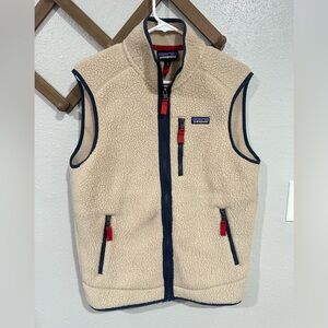 Patagonia Retro Pile Sherpa Fleece Vest Beige Blue Full Zip size medium